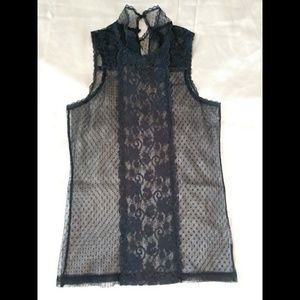 Guess Black Lace Sleeveless Mock Turtleneck Blouse